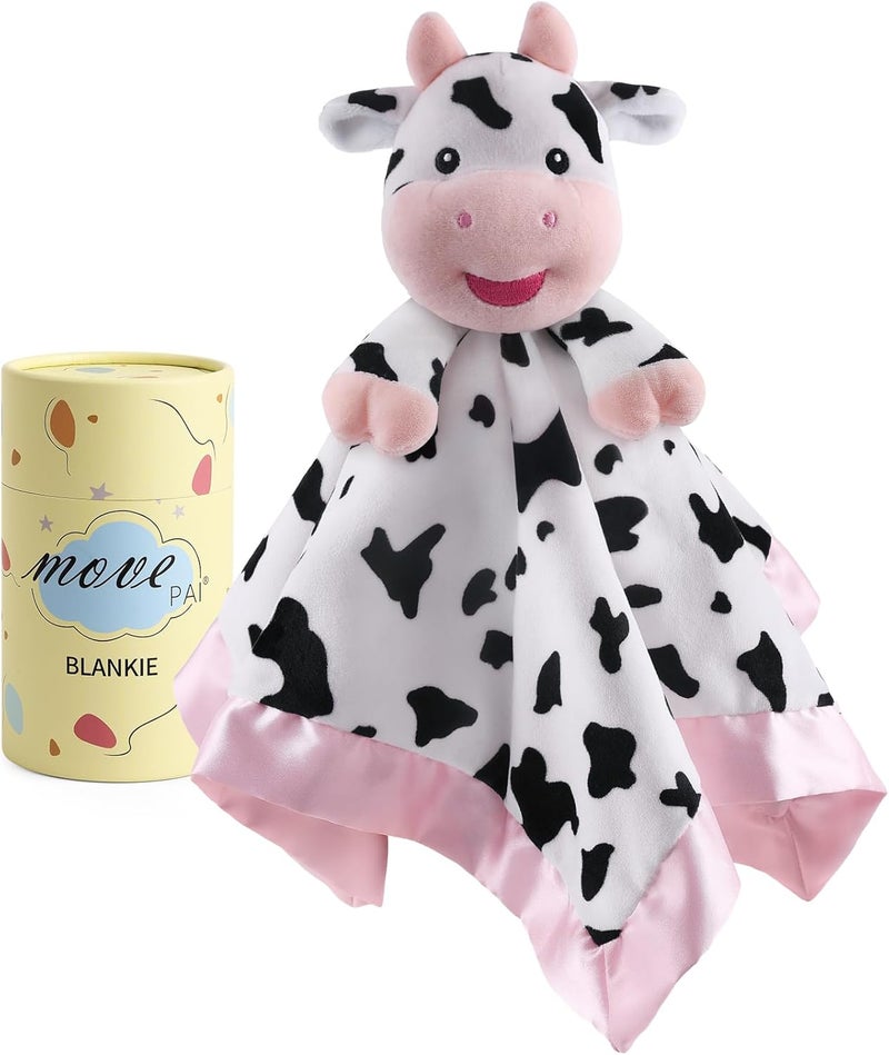 MOVEPAI Baby Security Blanket, Soft Baby Lovey Toy Blanket for Girls, Snuggle Toy Lovie Newborn Gift, Stuffed Animals Cow 16 Inch - Image 1